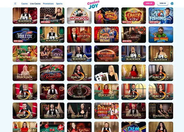 CasinoJoy live casino view