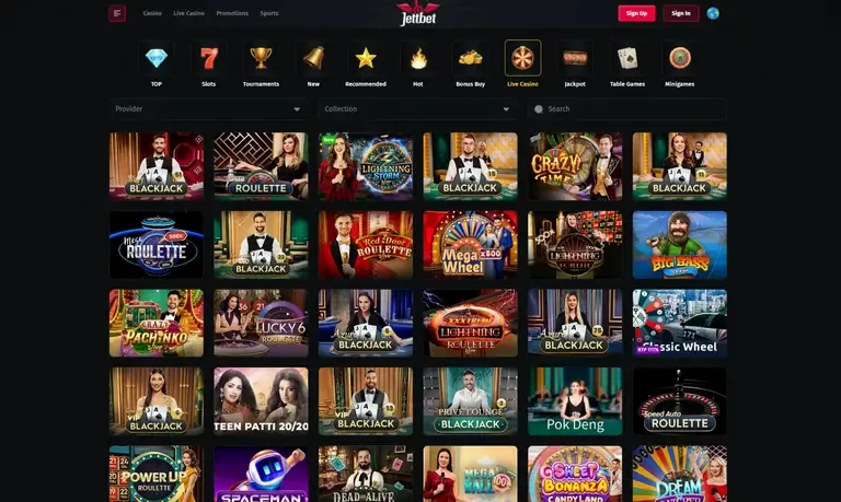 Jettbet live casino view