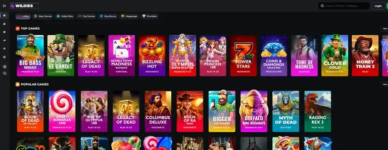 Wildies slots or lobby view